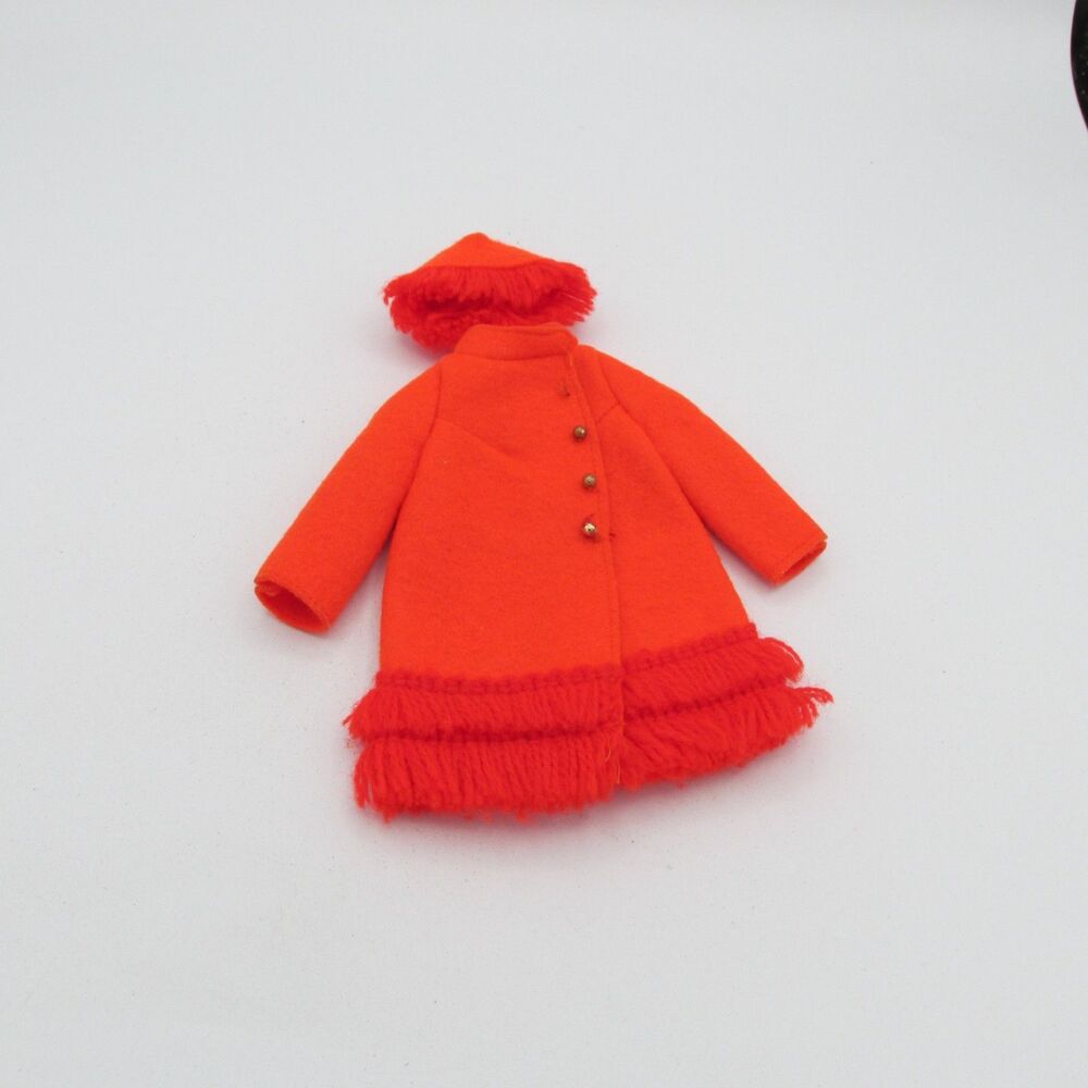 Vintage Barbie Fiery Felt #1789 Orange Coat & Hat Only 1970 Mattel
